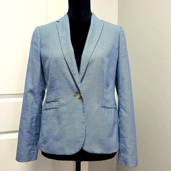 TALBOTS || women’s blue and white 100% cotton blazer size 2 - Picture 1 of 9